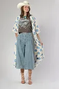 Button Down Pleated Cropped Denim Pants