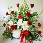 Red and White Table Arrangement