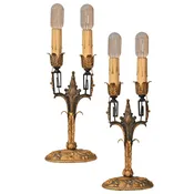 American Pair of Arts & Crafts Converted Candle Lamps