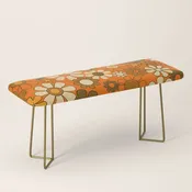 70s Retro Floral Pattern Groovy Garden Flowers in Orange and Brown Bench