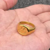 18K Gold Plated Stainless Steel Smiley Face Ring - FGS