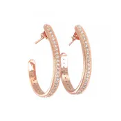 14kt Rose Gold Plated Sparkling Crystal Oval Half Hoops 1"