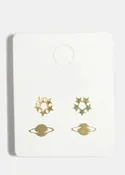 2-Pair Star & Planet Stud Earrings