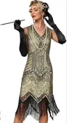 1920's Champagne Sequined Flapper Dress