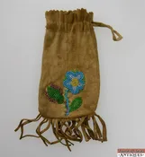 Great Lake Tribes Native American Buckskin Flower Beaded Purse Pouch Hand Bag