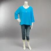 3/4 Sleeve V-Neck Top in Textured Slub Cotton by Focus Fashion