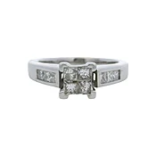 14kt White Gold 10 Princess Cut 0.82ctw Diamond Cluster Engagement Ring Size 7