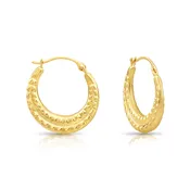 10K Yellow Gold Alligator Textured Pattern Hoop Earrings, 19mm