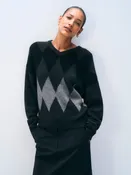 Cashmere Argyle Oversized V-Neck