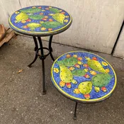20” Italian Volcanic Table – Full Cactus on Blue