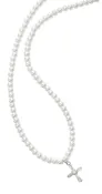 16" STRETCH PEARL & CRYSTAL CROSS NECKLACE