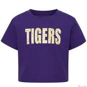 Azarhia Gameday Glitter Tigers Kids Boxy T-Shirt - Purple
