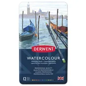 Derwent 32881 Watercolor Pencils, 3.4mm Core, Metal Tin, 12 Count