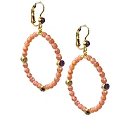 Beaded Hoop Dangle Earring 2332: Opal Amethyst/ Nude/ Gold