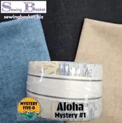 Aloha Mystery quilt fabric kit, Dk blue, Med blue, Lt brown, Morning Mist