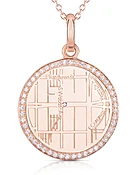 14k Rose Gold Circle Map Pendant with Diamond Border