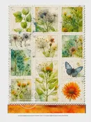 A4 Botanical-Floral Watercolor Postage Stamp Image Decoupage Rice Paper DC396