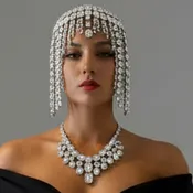 Big Stones Fringe Chain Head Jewelry - Rhinestone Tassels, Metal Wig Style Headpiece