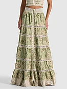 ADIRA EMBROIDERED MAXI SKIRT - GREEN LILY/OATMEAL