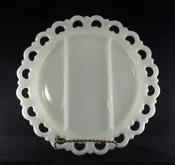 Anchor Hocking Heart Lace-Edged Milkglass Divided Platter, 13"
