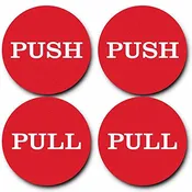 2" Round Push Pull Door Signs (Red) - 2 sets (4pcs)