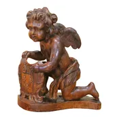 18th Century French Carved Oak Winged Putto with Fleur-de-Lys Heraldic Shield