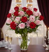 2 Dozen Pink & Red Rose Vase