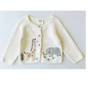 Animal Safari Embroidered Baby Cardigan Sweater - Natural
