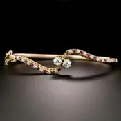 Victorian Diamond and Ruby Bypass Bangle Bracelet