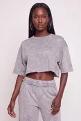 Acid Wash Oversized Cropped Raw Hem Sweatshirt