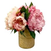 [RESM-PNYP] Gold Glass Vase Medium - Artificial Peony Pink