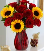 9 Red Rose & Sunflower Vase
