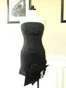 Elegant Strapless Cocktail Dress with Crystal Bow – Silver, Teal, Black