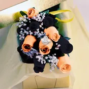Black and Peach Wax Dipped Roses with Surprise Jewelry