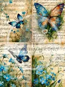 Musical Butterflies Quad Rice Paper DC683 | Vintage Sheet Music Decorative Découpage Craft Supplies for Journaling, DIY Art, Spring Decor