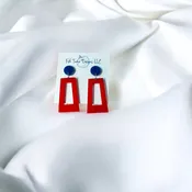 Acrylic Blue/Red Open Rectangle Earring