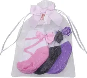 BALLERINA baby girl shoe design socks. With satin bows and anti-slip soles. 3 pairs. 0-12 months