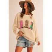 Wildflower Rodeo Boots Patchwork Knit Sweater