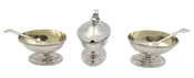 18th Century Pair of Sterling Silver Open Salts and Mustard Pot in Georgian Style