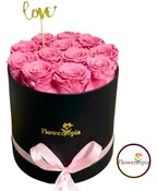 12 PRESERVED PINK ROSES IN A ROUND BOX
