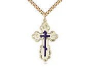 14kt Gold Filled St. Olga Cross Medal on a Gold Plate Heavy Curb Chain