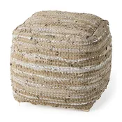 Aadhya Taupe/Silver Leather and Cotton Pouf