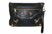 Authentic Balenciaga Black Giant 21 Gold Lambskin Leather Clutch