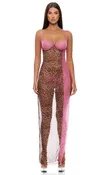 Animal Instincts 2-Piece Sheer Mesh Nightgown Set - Pink Leopard