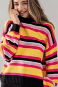 RELAXED FIT DROP SHOULDER STRIPED KNIT SWEATER TOP