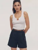 Belted Pleated Linen Shorts