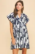 Abstract Pattern Navy/Peony Mini Dress