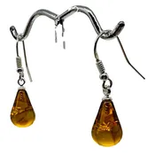 Amber Teardrop Dangle Sterling Silver Earrings | 1" Long | Amber | 1 Pair |