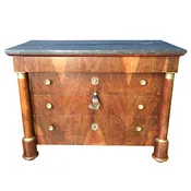 1800 French Empire Flame Mahogany Napoleonic Commode Black Marble top