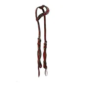 2074-FT 5/8" Wave one ear headstall toast leather floral tooled with  background paint